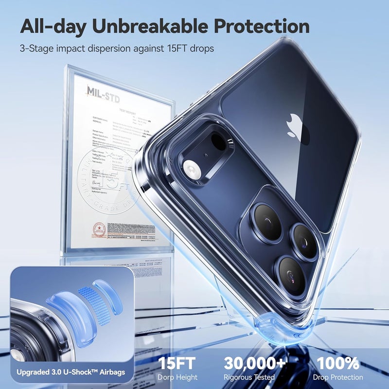 CASEKOO for iPhone 17 Pro Max Case Smooth Crystal Clear, Patented Anti-Yellow & Virgin TPU, 15FT Military-Grade Protection, Slim Transparent Women Men Funda para for iPhone 17 Pro Max Case 6.9", Clear - Image 4